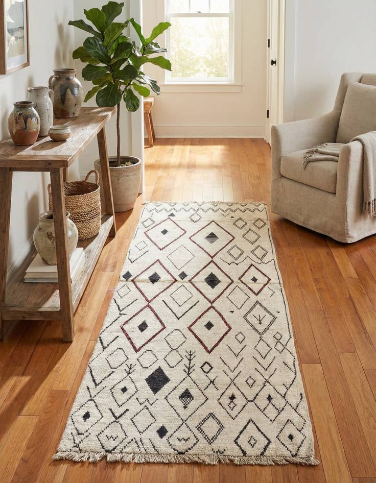 Detail image of 4' 2 x 12'  Hand Knotted Moroccan Wool Runner Rug