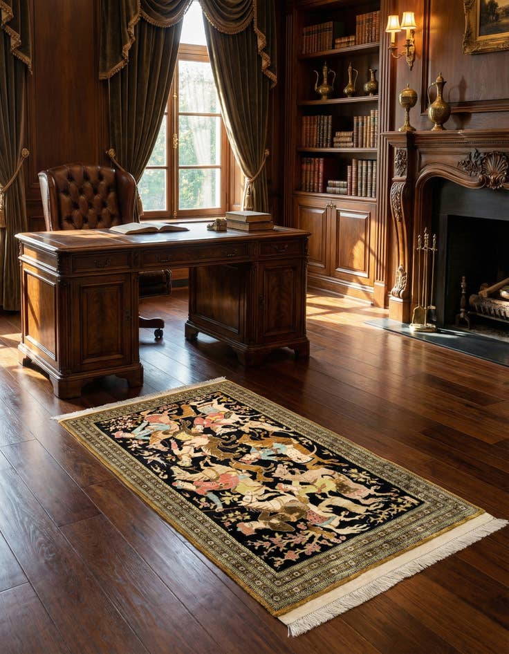 Detail image of 2' 11 x 4' 3 Ghom Silk Rug