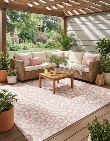 Pink Ivory Easy-Clean Safari Indoor / Outdoor Square Rug