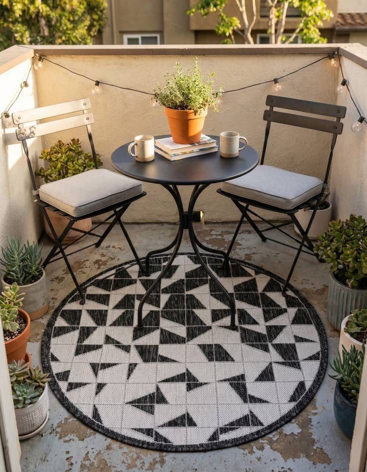 Detail image of 3' x 3' Easy-Clean Modern Indoor / Outdoor Round Rug