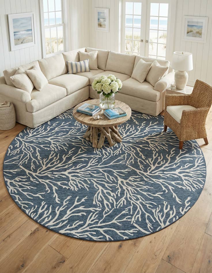 Detail image of 12' x 12'  Washable Coastal Indoor / Outdoor Round Rug