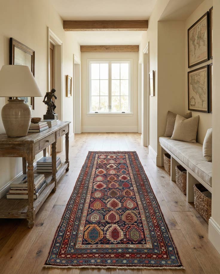 Detail image of 3' 10 x 9' 10 Hand Knotted Shirvan Wool Runner Rug