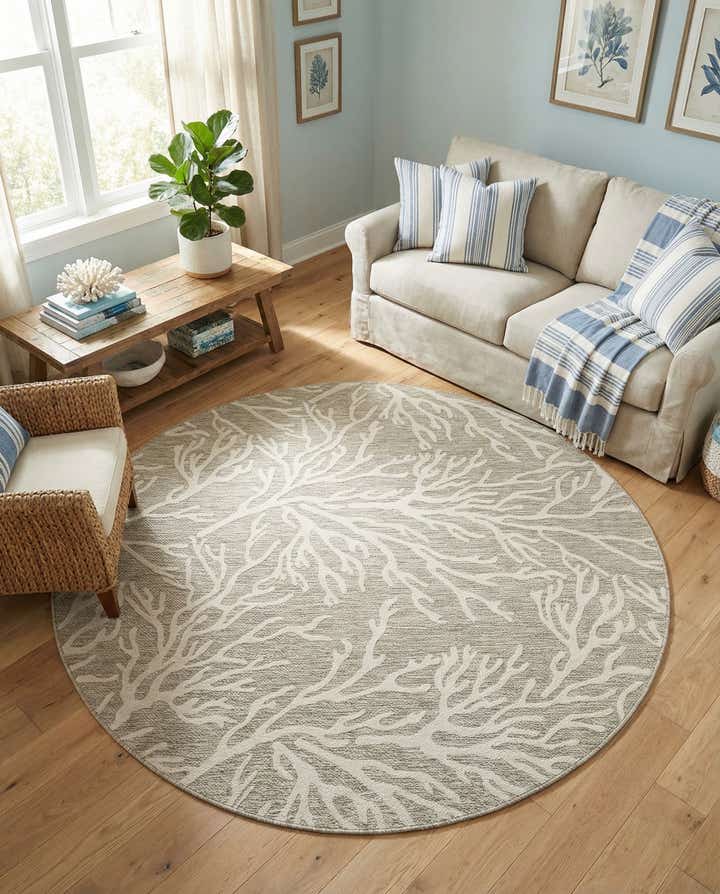 7' 10 x 7' 10 Easy-Clean Coastal Indoor / Outdoor Round Rug