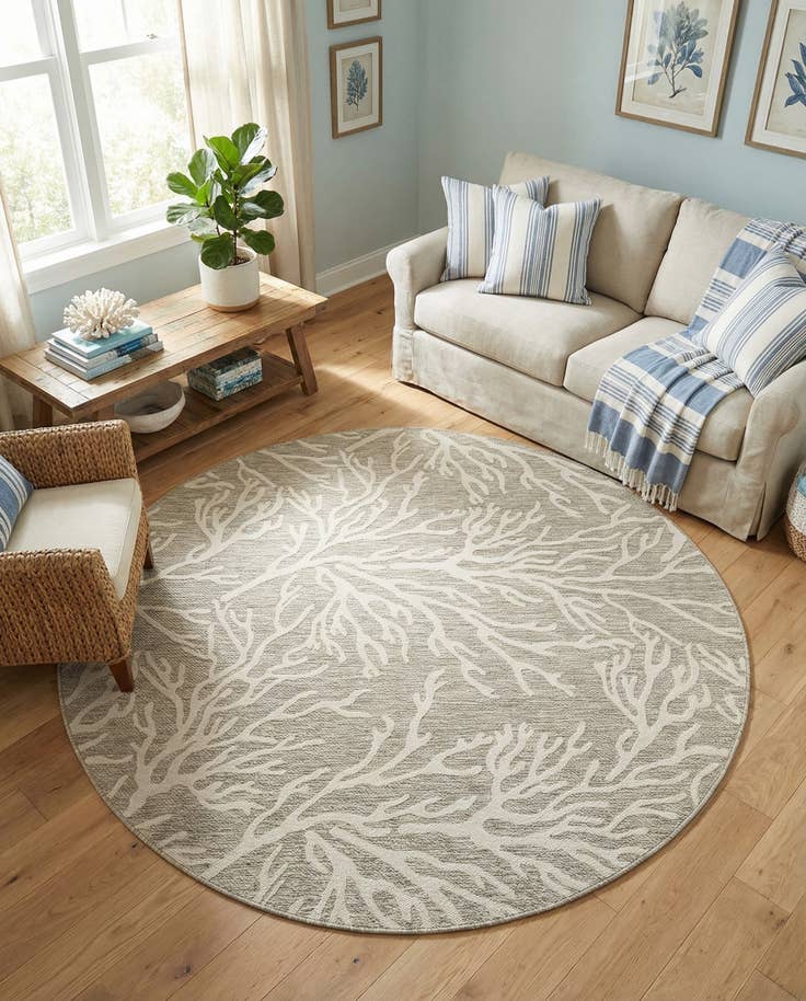 Detail image of 7' 10 x 7' 10 Easy-Clean Coastal Indoor / Outdoor Round Rug