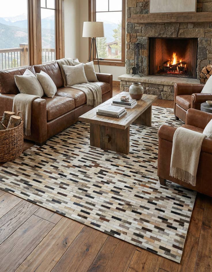 Detail image of 5' x 7' 10 Cowhide Leather Rug