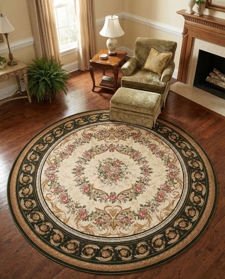 7' 10 x 7' 10 Easy-Clean Traditional Indoor / Outdoor Round Rug