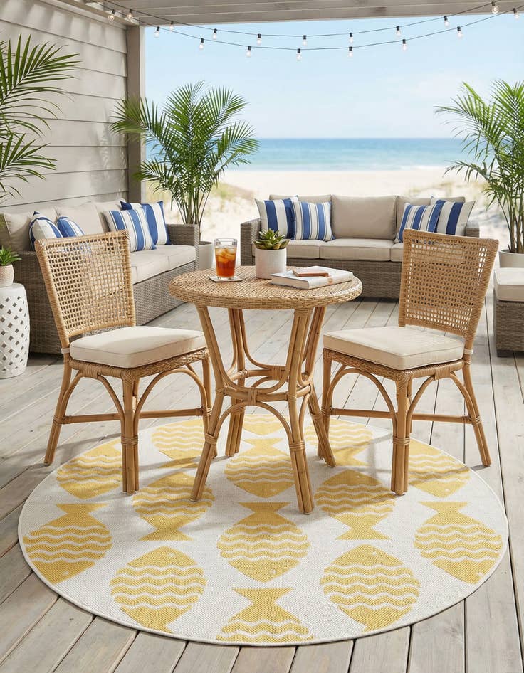 Detail image of  4' 1 x 4' 1  Washable Coastal Indoor / Outdoor Round Rug