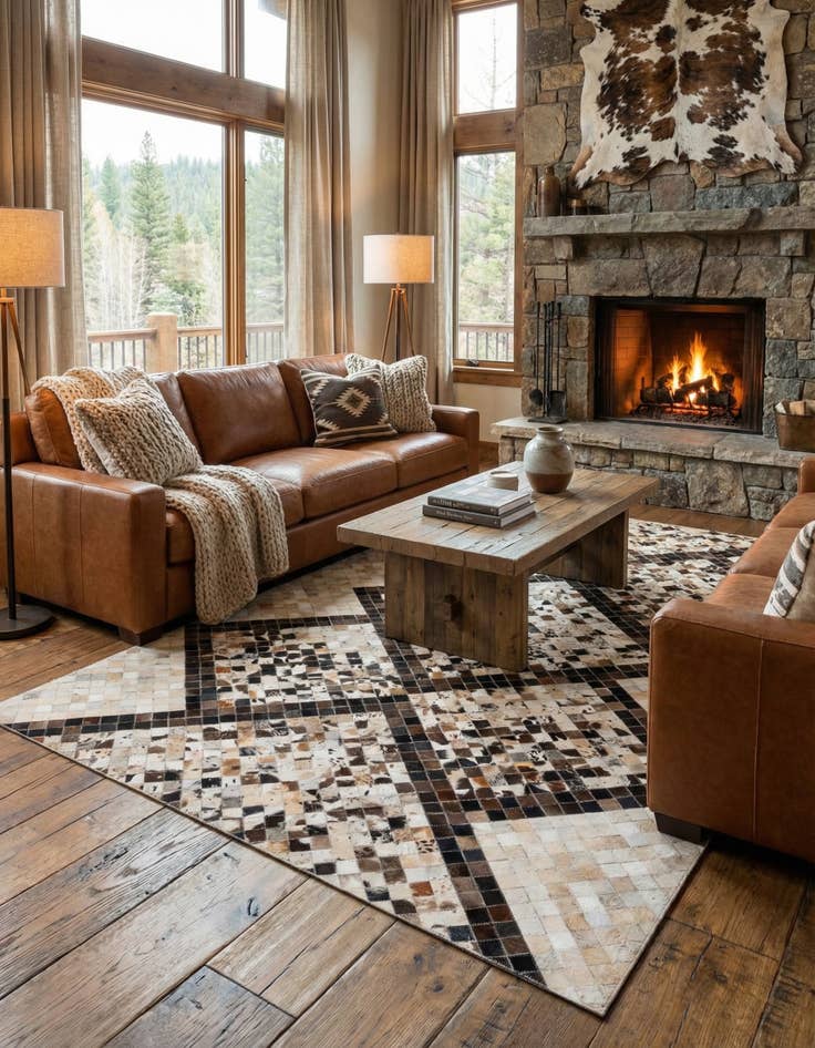 Detail image of 5' x 7' 11 Cowhide Stocks Rug