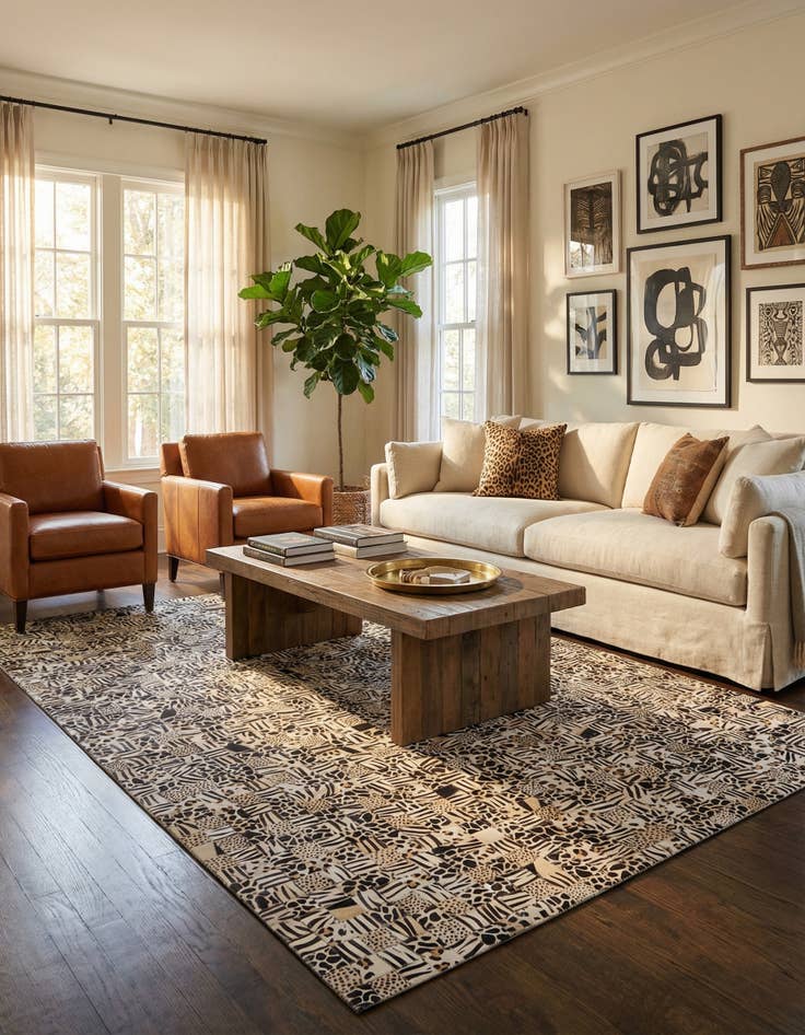 Detail image of 5' 1 x 8' Cowhide Leather Rug