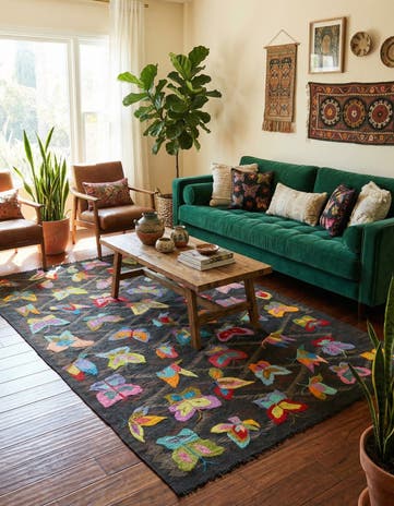 5' 1 x 7' 9 Hand Woven Kilim Suzani Wool Rug