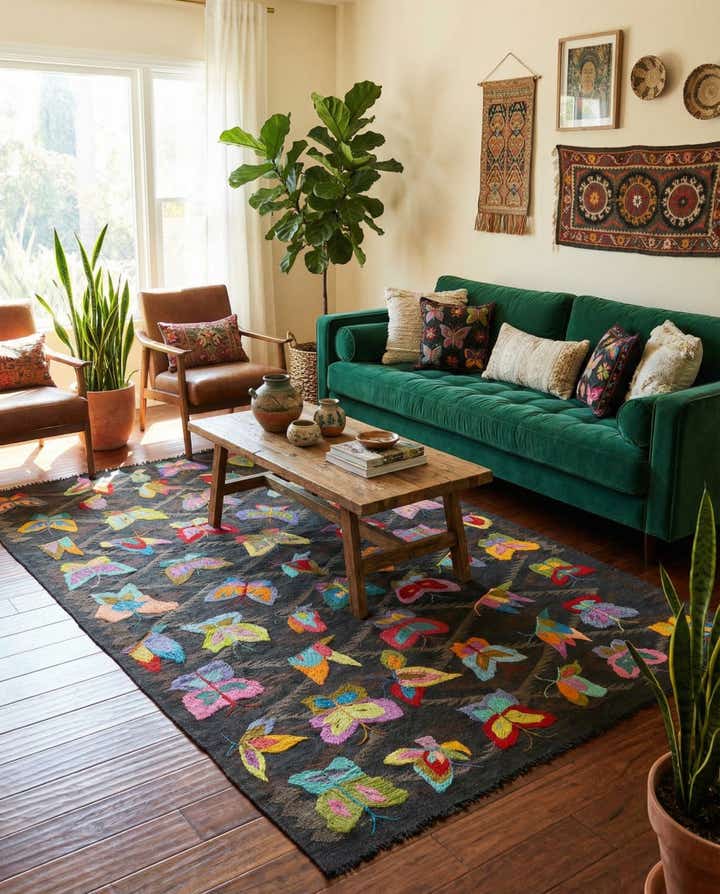 5' 1 x 7' 9 Hand Woven Kilim Suzani Wool Rug