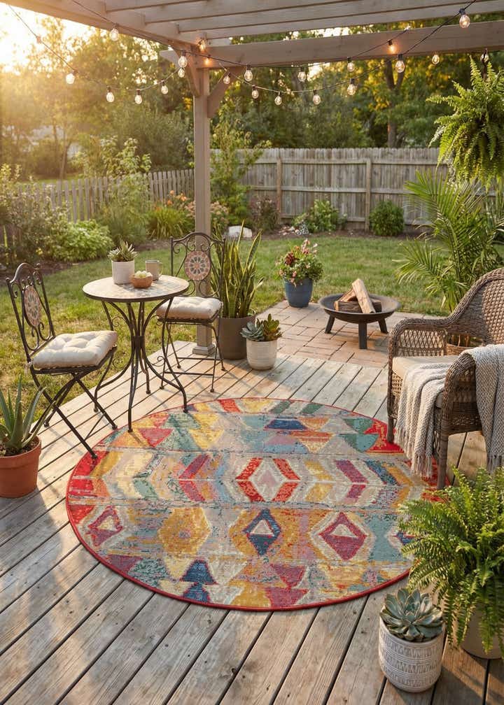 4' x 4' Easy-Clean Modern Indoor / Outdoor Round Rug