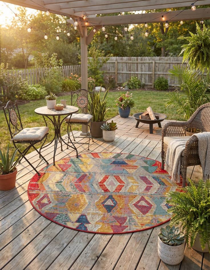 Detail image of 4' x 4'  Washable Modern Indoor / Outdoor Round Rug