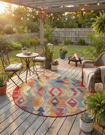 4' x 4' Easy-Clean Modern Indoor / Outdoor Round Rug