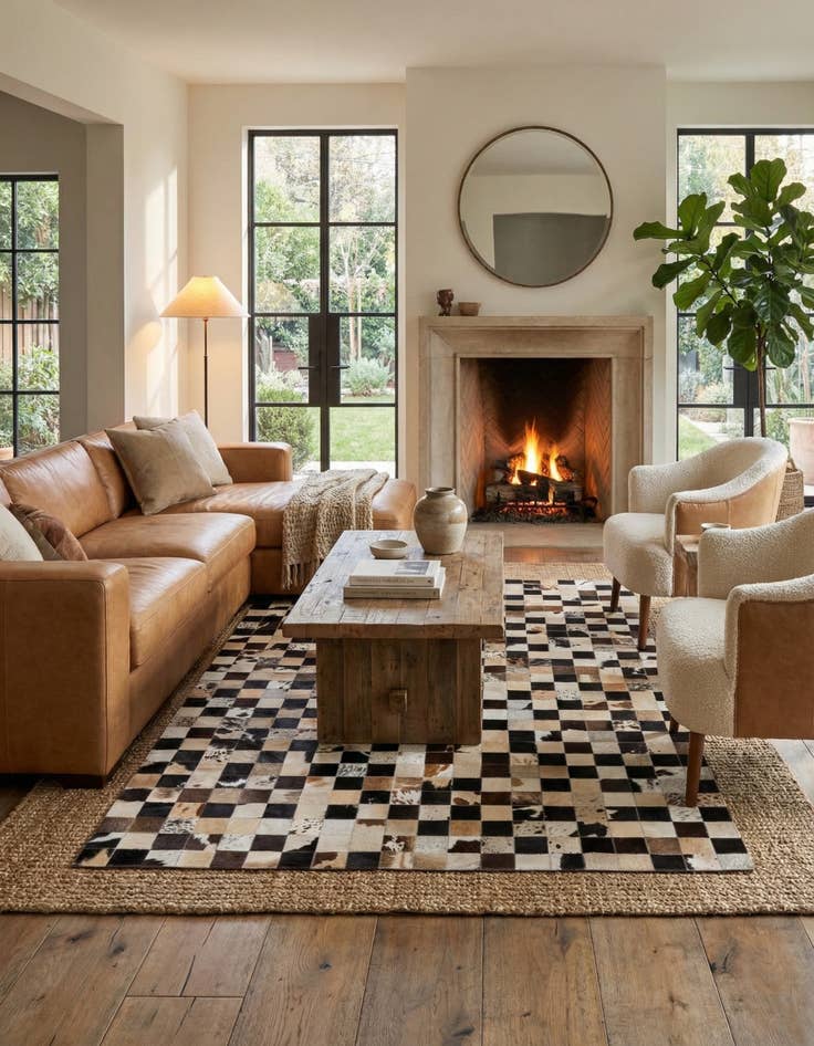 Detail image of 5' 2 x 8' Cowhide Stocks Rug