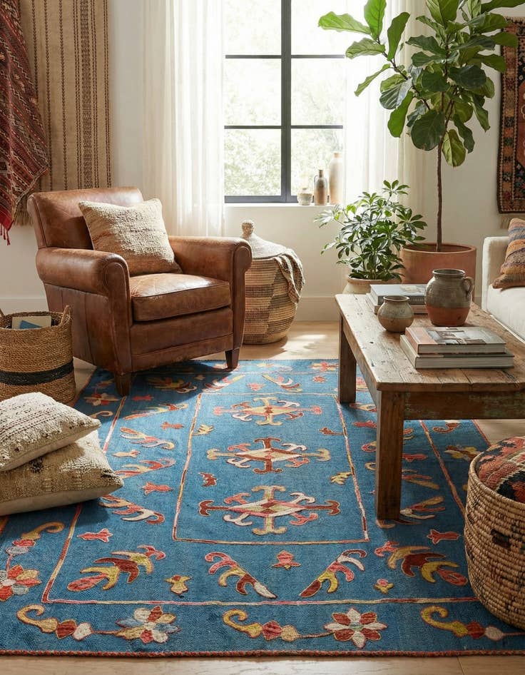 Detail image of  5' x 6' 9  Hand Woven Kilim Suzani Wool Rug