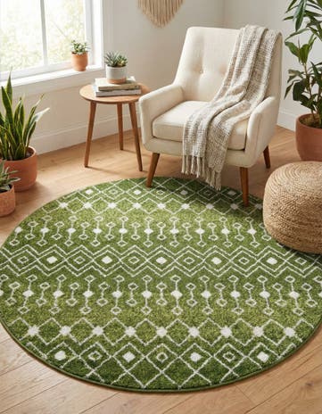 Green Moroccan Trellis Round Rug