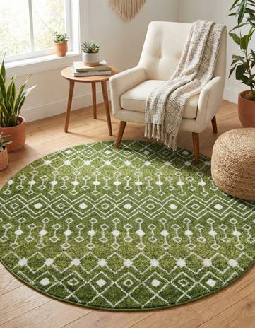 Green Moroccan Trellis Round Rug