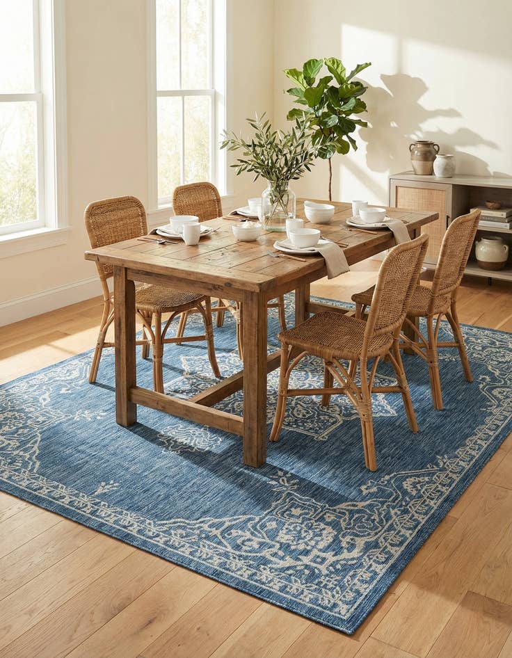 Detail image of 7' 10 x 10'  Washable Traditional Indoor / Outdoor Rug