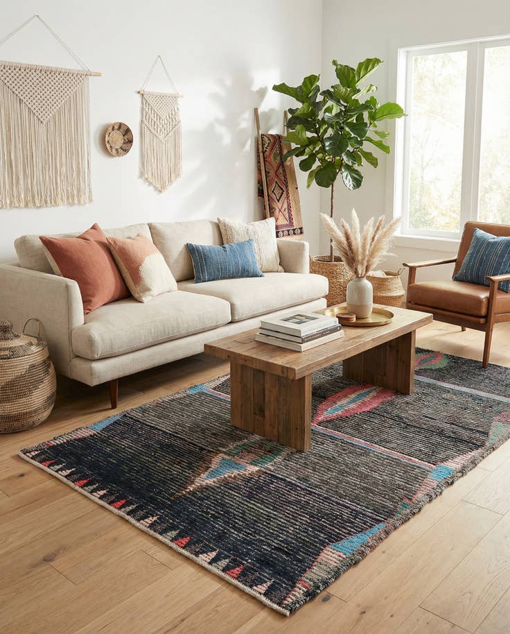 Detail image of 5' 3 x 8' 3 Hand Knotted Moroccan Wool Rug