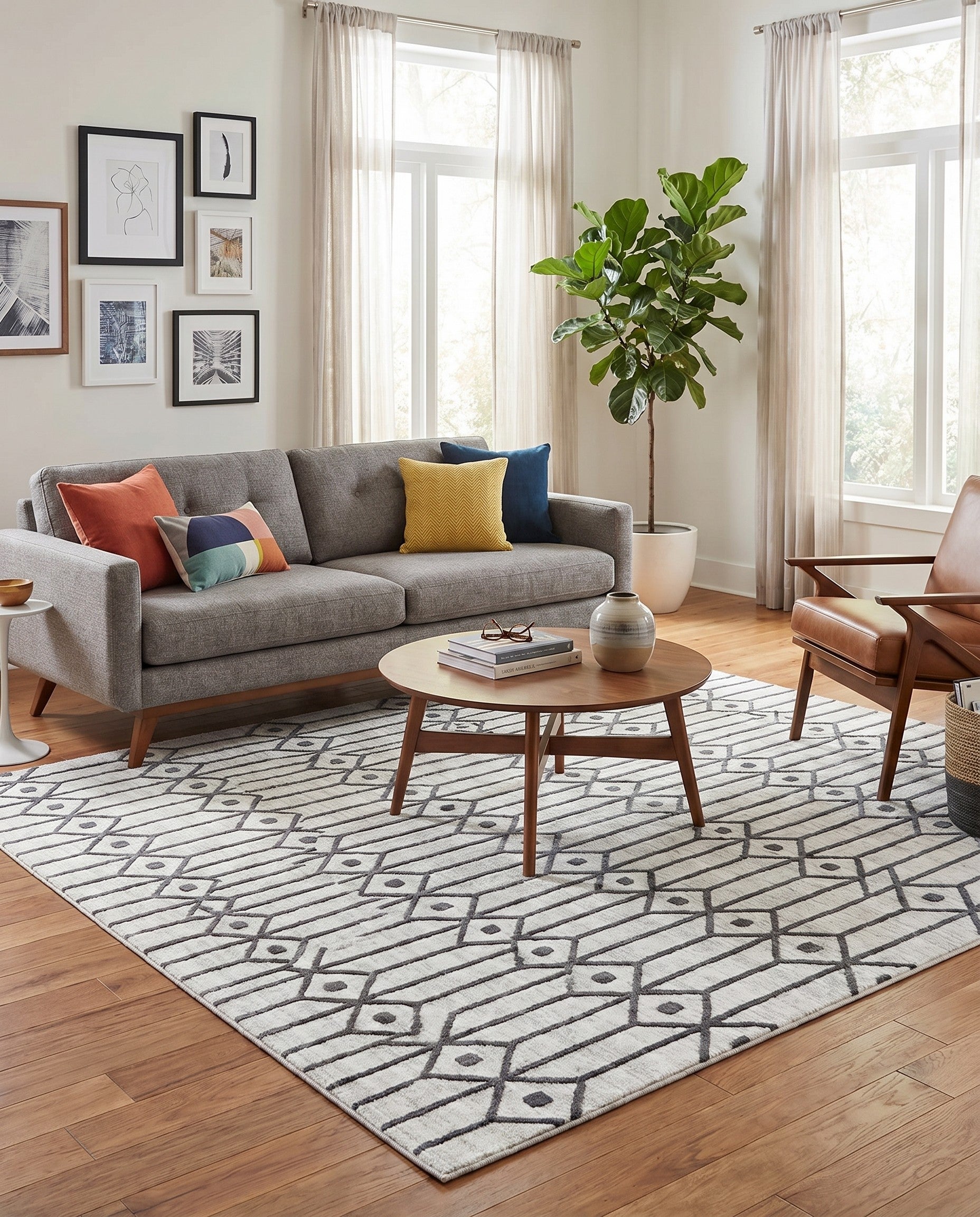 White Lattice Trellis Square Rug