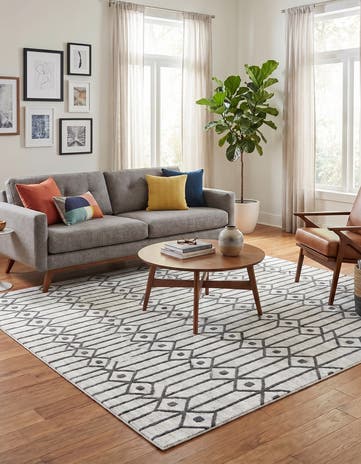 White Lattice Trellis Square Rug