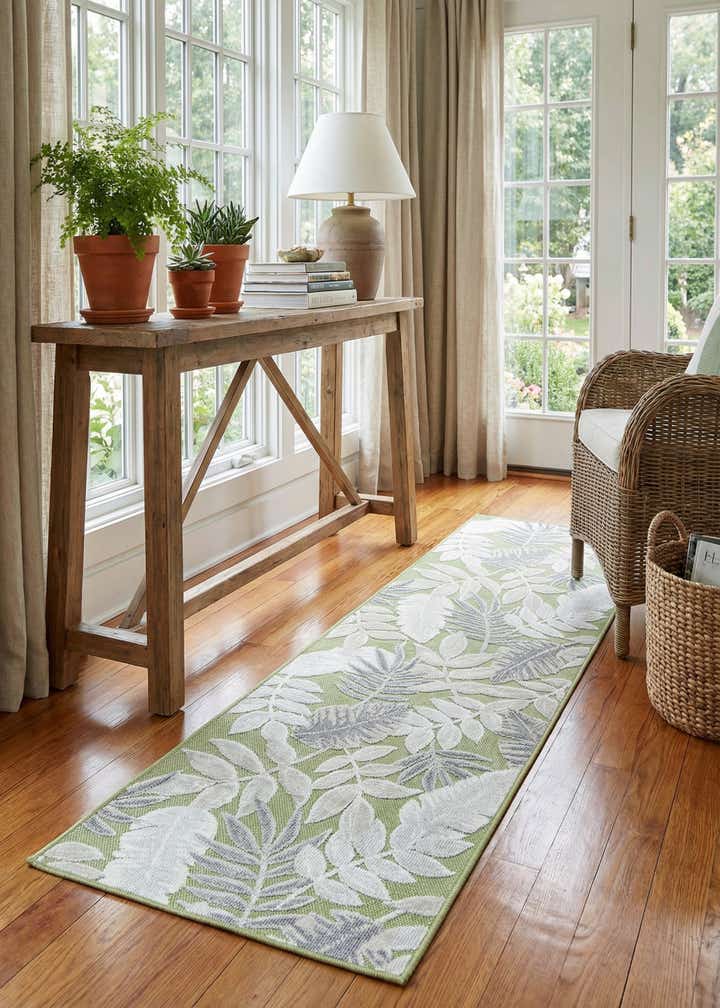 2' 2 x 8' Easy-Clean Botanical Indoor / Outdoor Runner Rug