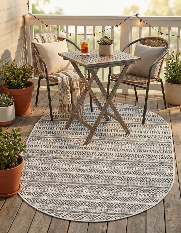 Detail image of 3' x 5' 3  Washable Striped Indoor / Outdoor Oval Rug