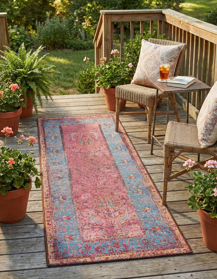 Detail image of 2' x 5' 1  Washable Traditional Indoor / Outdoor Runner Rug