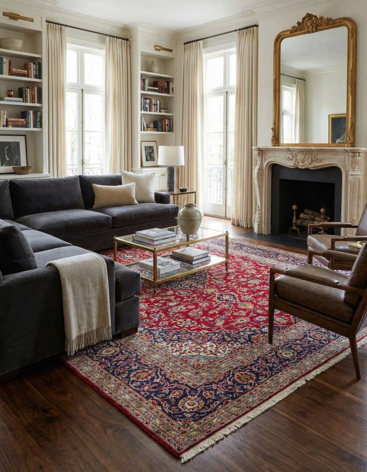 Detail image of 9' 9 x 13' 2  Hand Knotted Kashan Persian Wool Rug