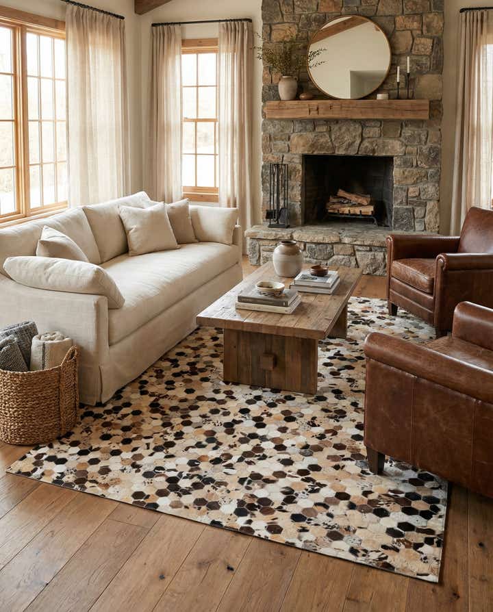 5' 2 x 8' Cowhide Leather Rug