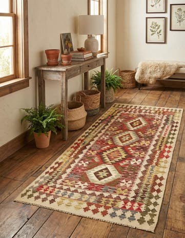 3' 2 x 6' 6 Hand Woven Kilim Maymana Runner Rug