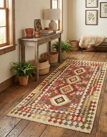 3' 2 x 6' 6 Hand Woven Kilim Maymana Runner Rug
