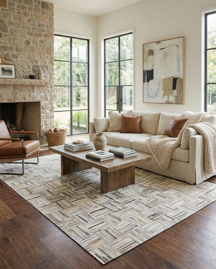 Detail image of 5' x 7' 10 Cowhide Leather Rug