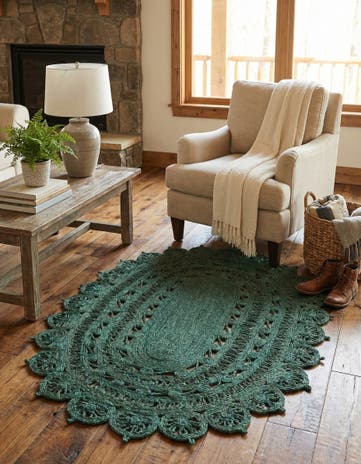 Hunter Green Handmade Braided Jute Oval Rug