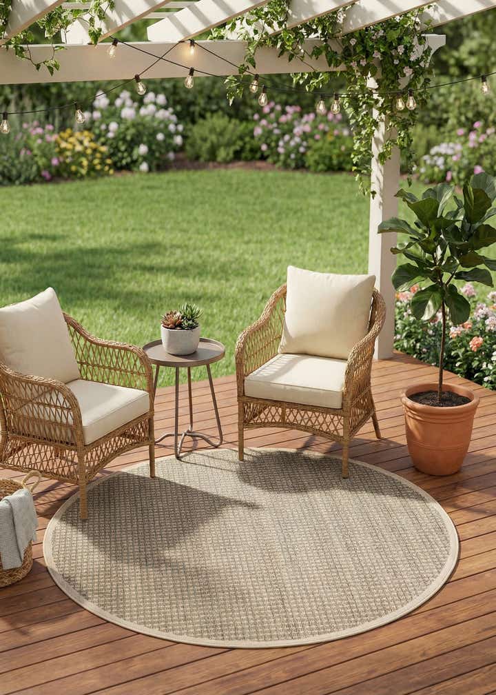 5' x 5' Easy-Clean Border Indoor / Outdoor Round Rug