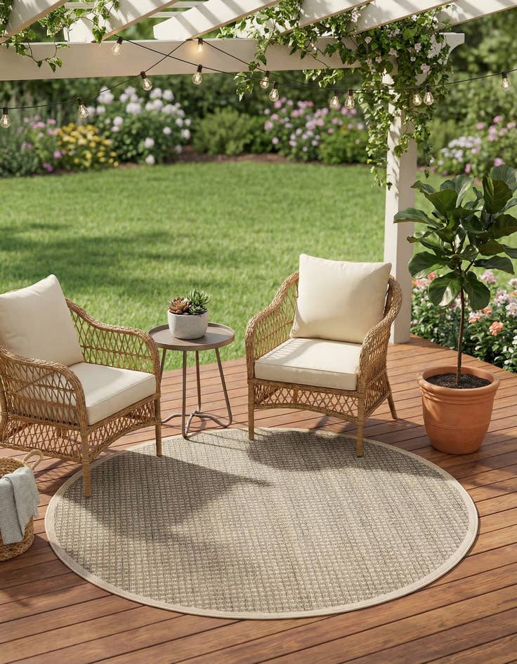 Detail image of  5' x 5'  Washable Border Indoor / Outdoor Round Rug