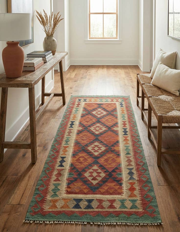 Detail image of 3' 3 x 6' 9  Hand Woven Kilim Maymana Wool Runner Rug