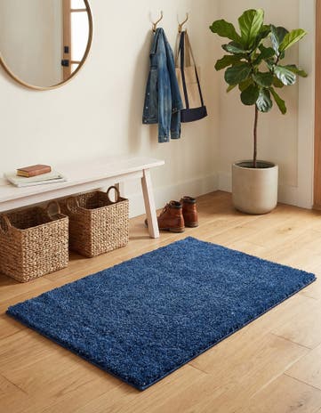 Navy Blue Solid Frieze Rug