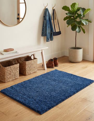 Navy Blue Solid Frieze Rug