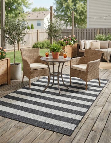 Charcoal Gray Easy-Clean Ribbon Indoor / Outdoor Rug