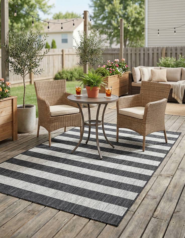 Detail image of 4' x 6'  Washable Striped Indoor / Outdoor Rug