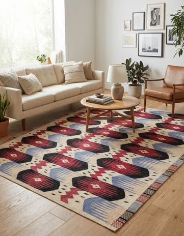 6' 1 x 7' 8 Hand Woven Kilim Modern Wool Rug