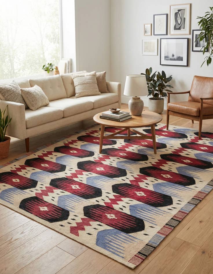 Detail image of 6' 1 x 7' 8  Hand Woven Kilim Modern Wool Rug