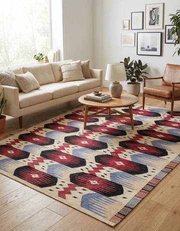 6' 1 x 7' 8 Hand Woven Kilim Modern Wool Rug