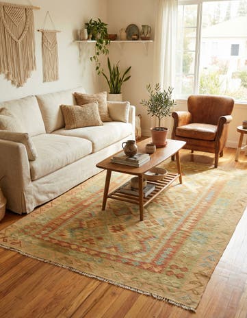 4' 9 x 6' 7 Hand Woven Kilim Waziri Wool Rug