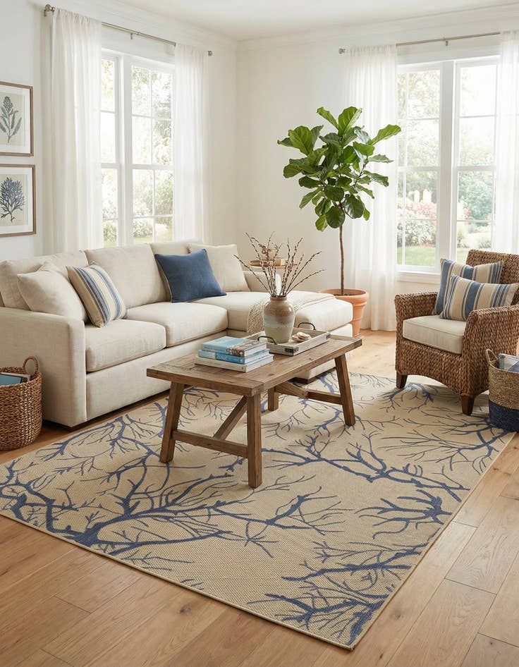 Detail image of 7' x 10'  Washable Botanical Indoor / Outdoor Rug