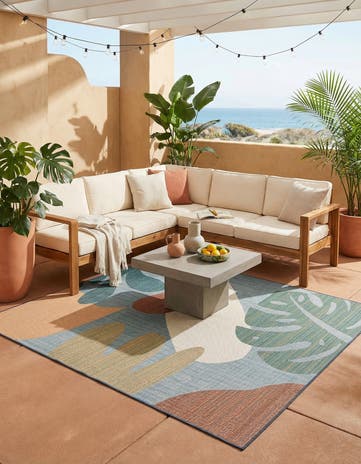 Blue Easy-Clean Baja Indoor / Outdoor Square Rug