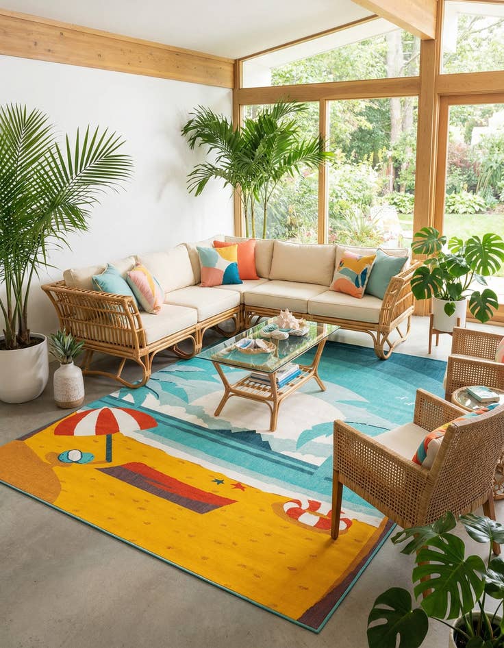 Detail image of 9' x 12'  Washable Coastal Indoor / Outdoor Rug