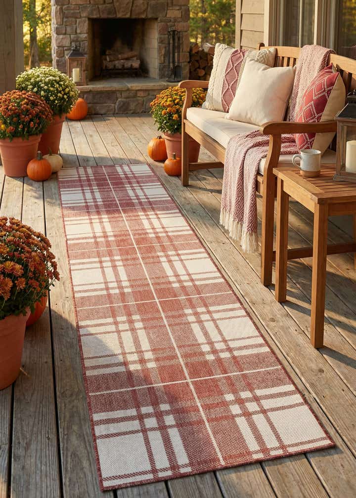 2' 7 x 12' Easy-Clean Checkered Indoor / Outdoor Runner Rug